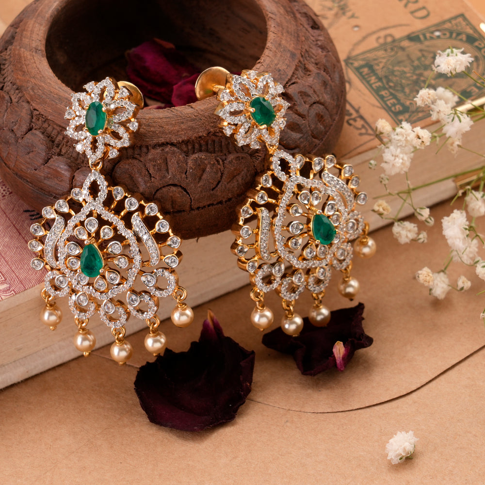 Blossom Emerald Pearl Drops Swarovski Earring