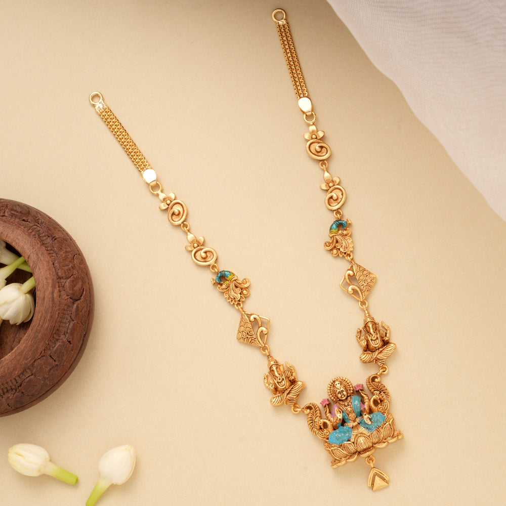 Grand Lotus Lakshmi with Vinayagar Golden Necklace
