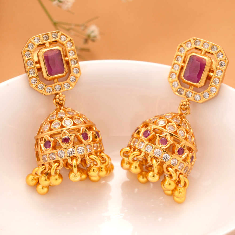 Traditional Golden Jhumkas with Green Drops