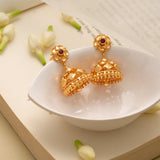 Elegant Leafy Pattern Golden Jhumkas