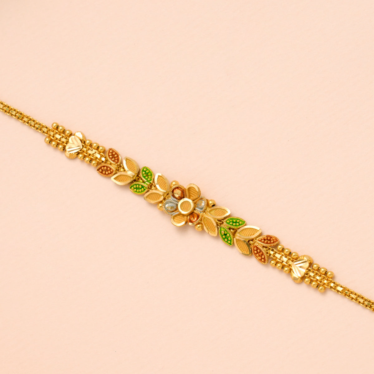 Multi Colour Leaf with Floral Gold Bracelet