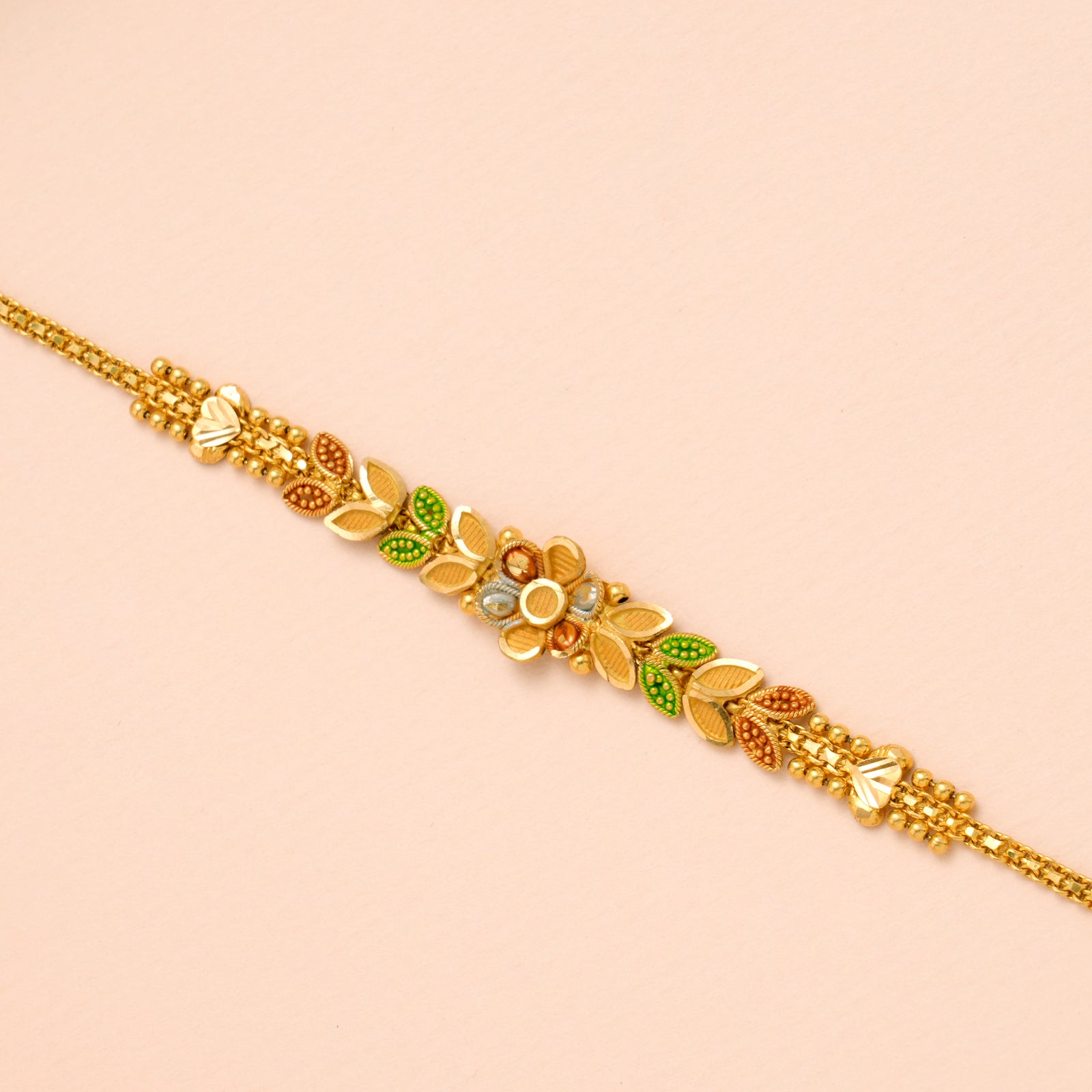 Multi Colour Leaf with Floral Gold Bracelet