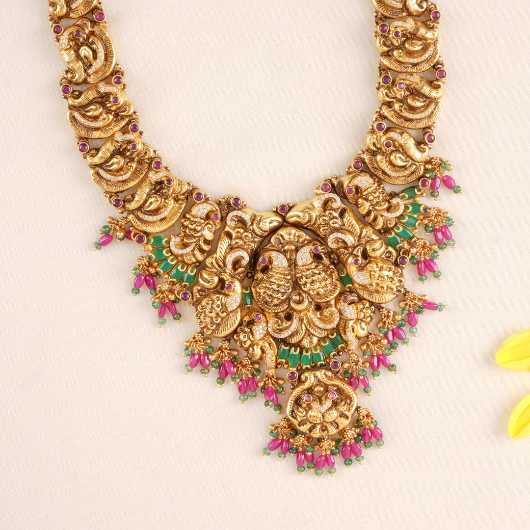 Peacock with Pink Beads Drop Haram