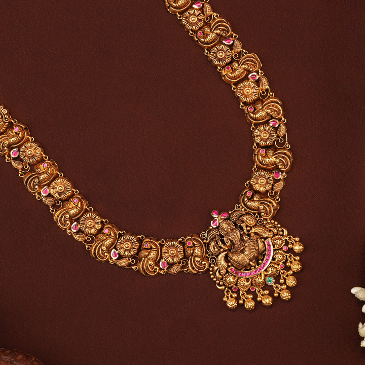 Antique Ruby Lakshmi with Emerald Gold Haram