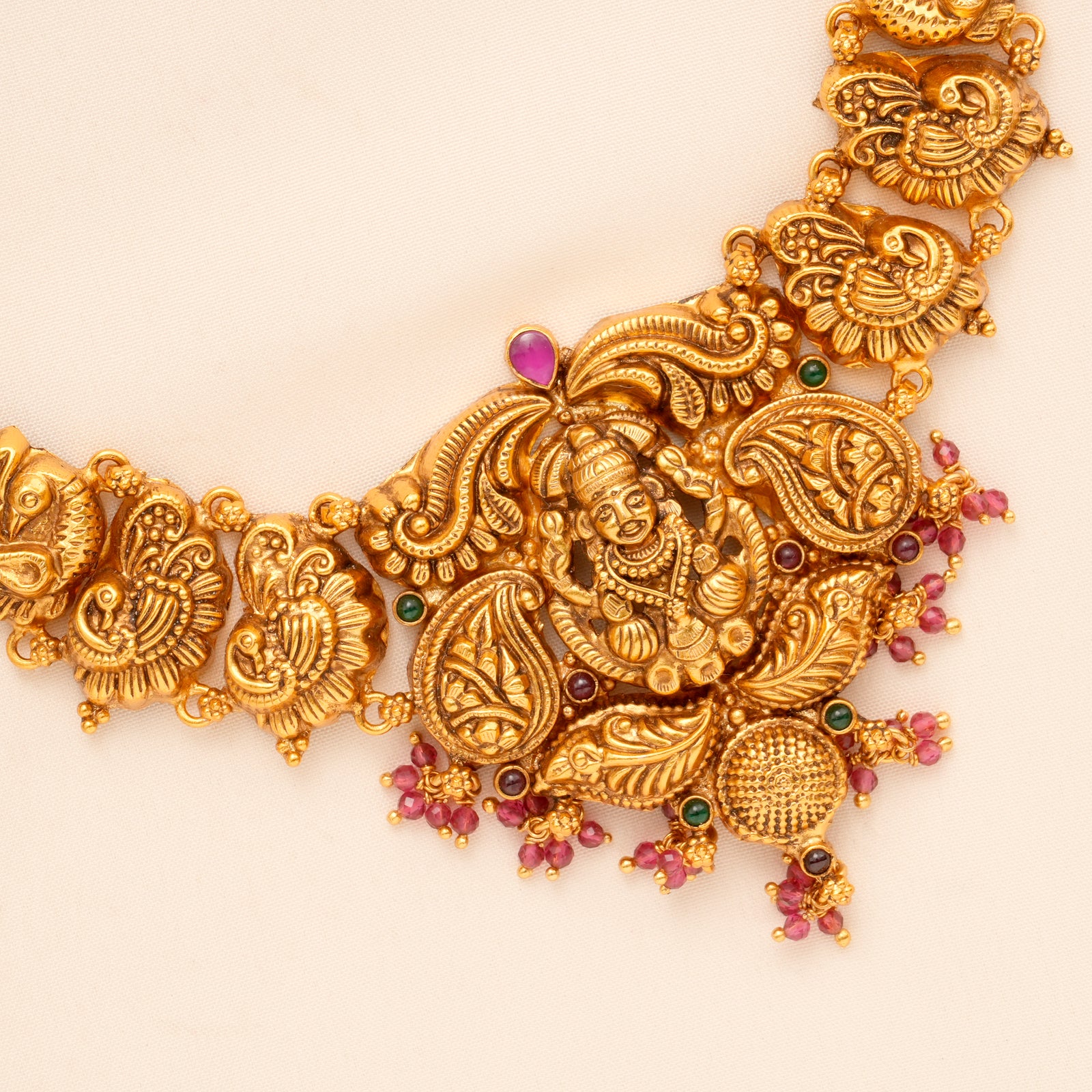 Ruby Nagas Lakshmi Peacock Golden Necklace