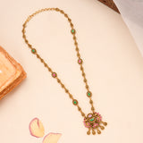 Classic Tear Drop Ruby Peacock Golden Necklace Set
