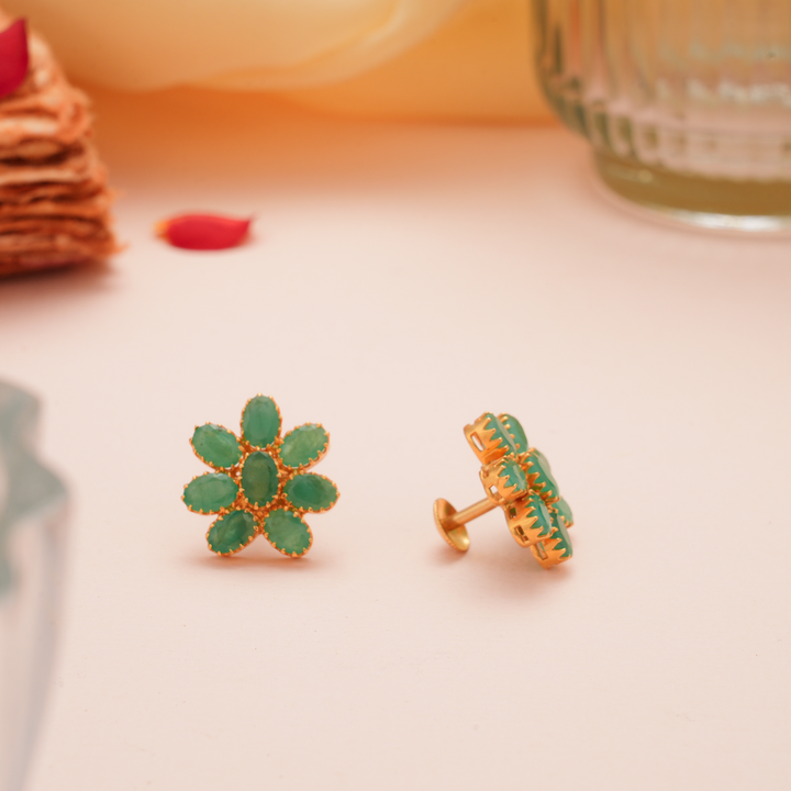 Majestic Emerald Floral Gold Stud
