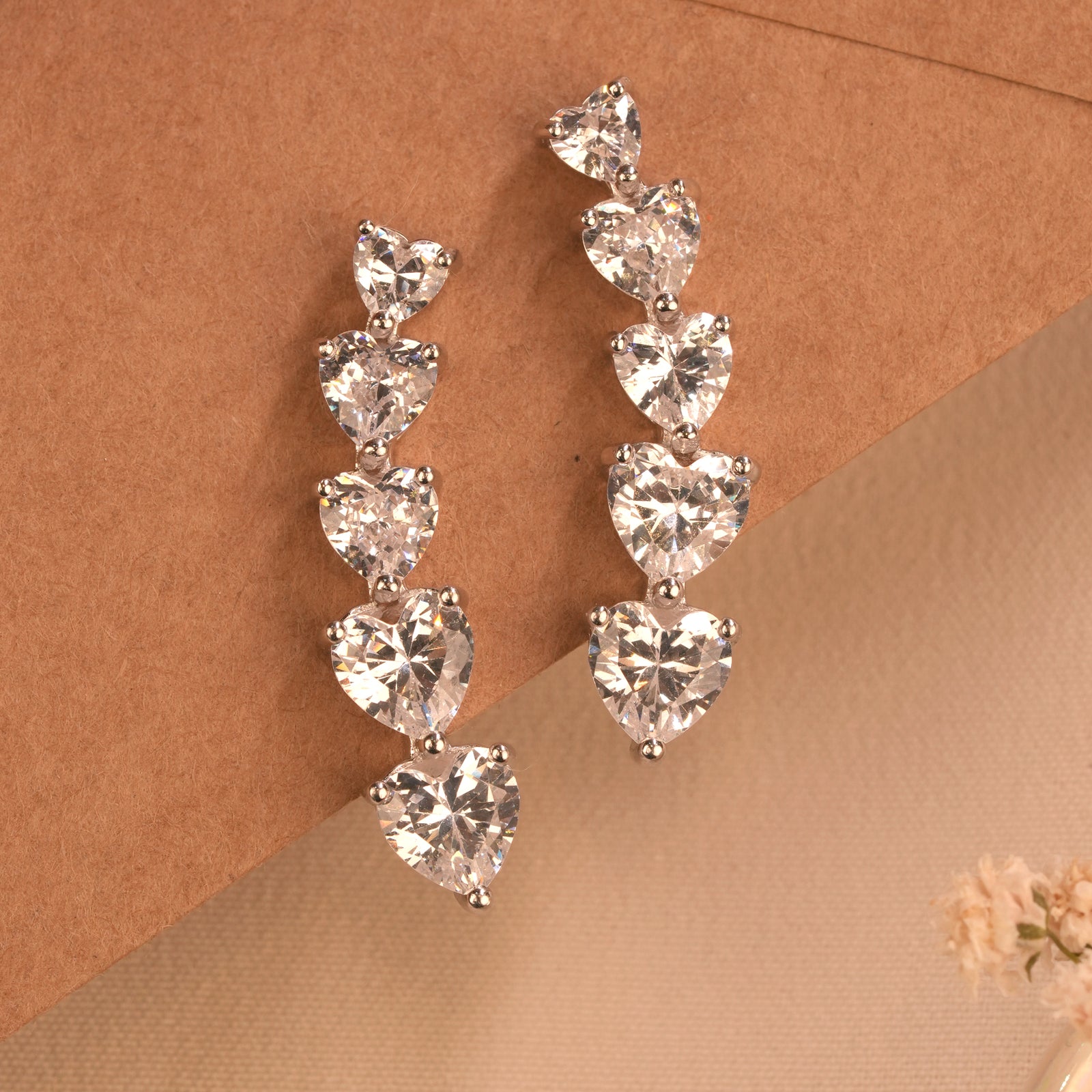 Minimal Crystal Silver Heart Ear Crawlers