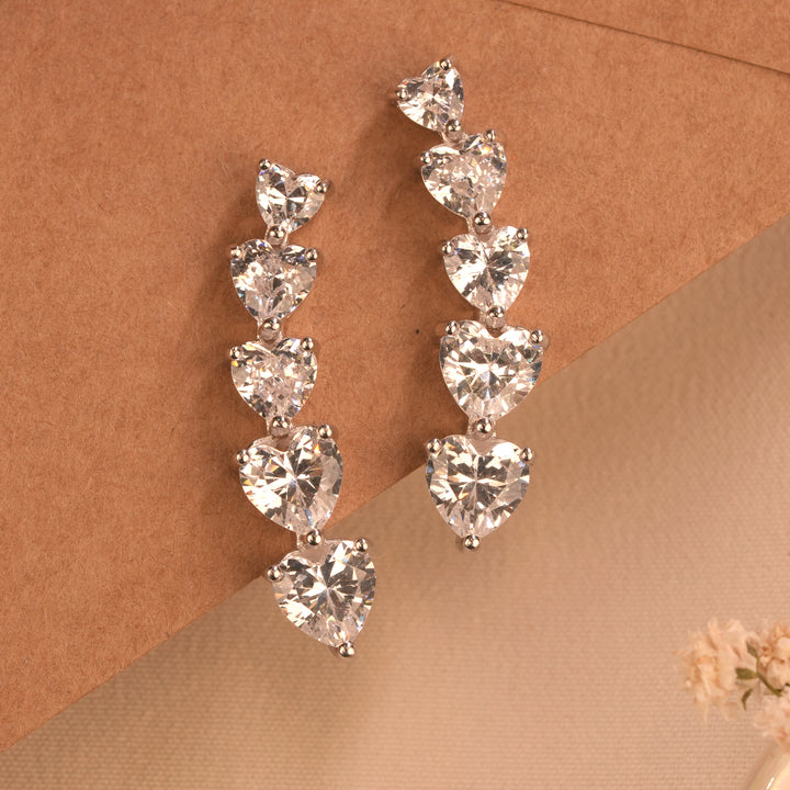 Minimal Crystal Silver Heart Ear Crawlers