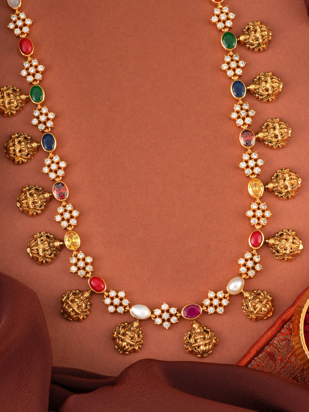 Elegant Navaratna Stones with Flower Lakshmi Haram
