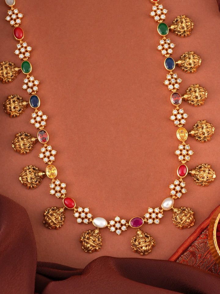 Elegant Navaratna Stones with Flower Lakshmi Haram