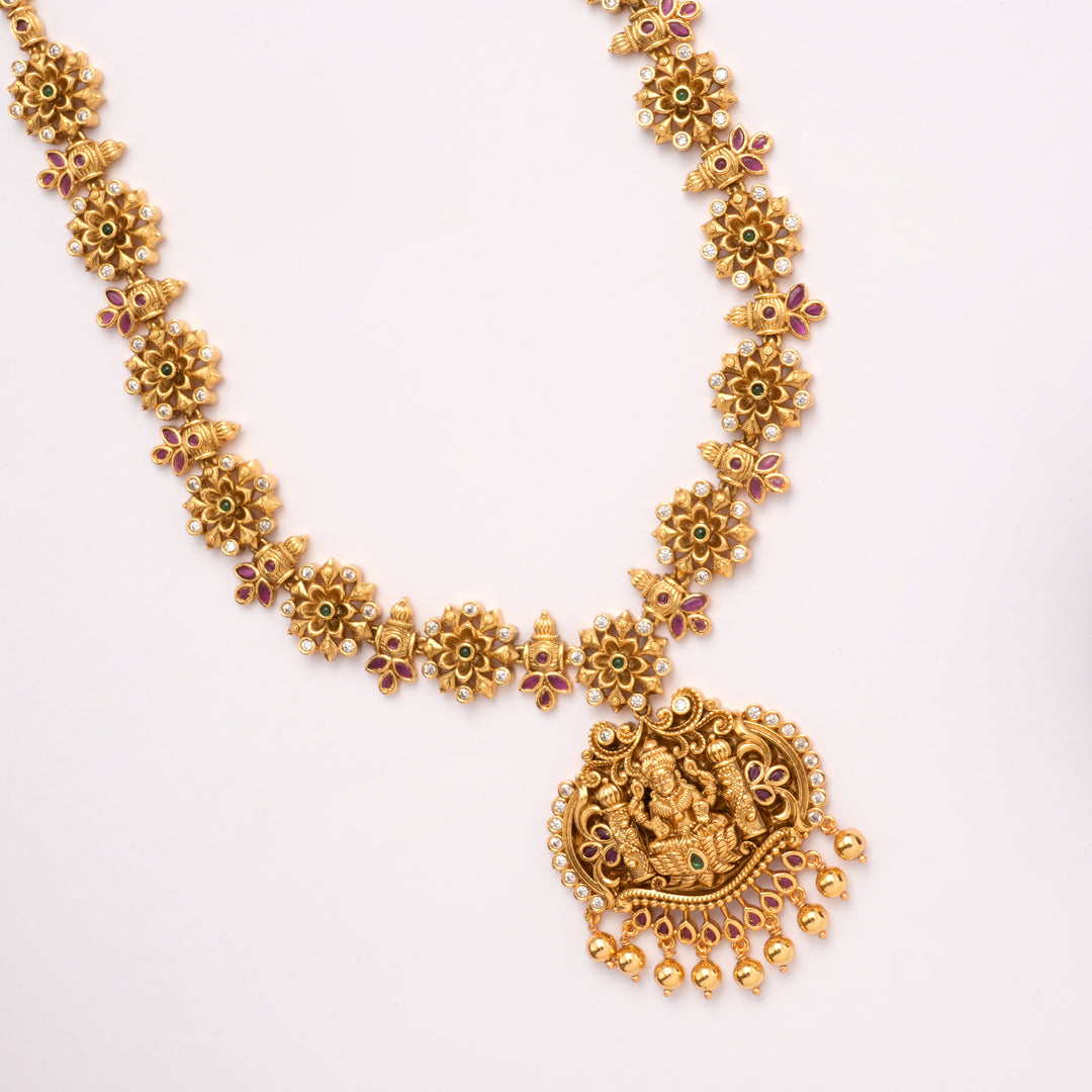 Divine Lakshmi Pendant with Dual Stone Golden Haram