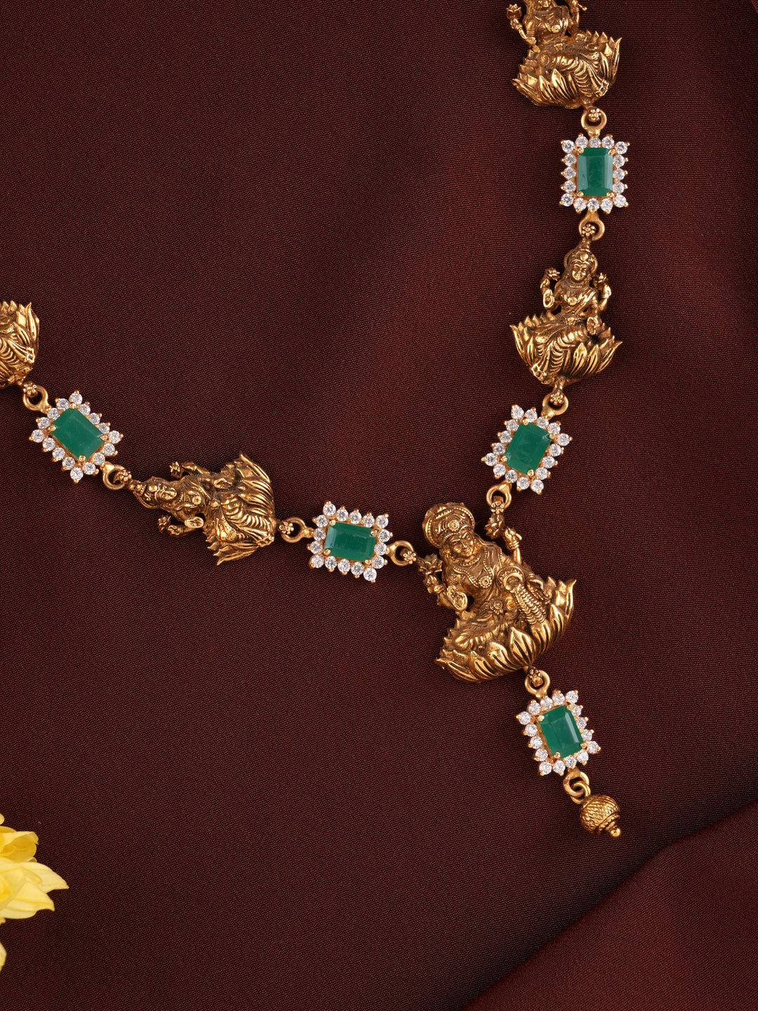 Emerald Square Stone with Laxmi Gold Necklace