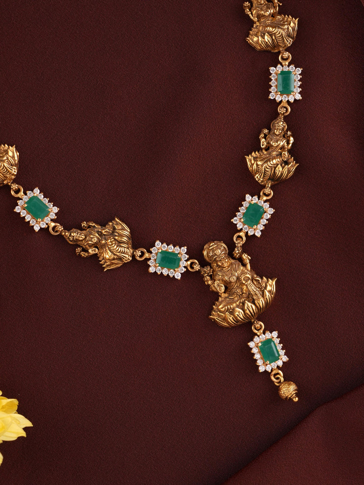 Emerald Square Stone with Laxmi Gold Necklace