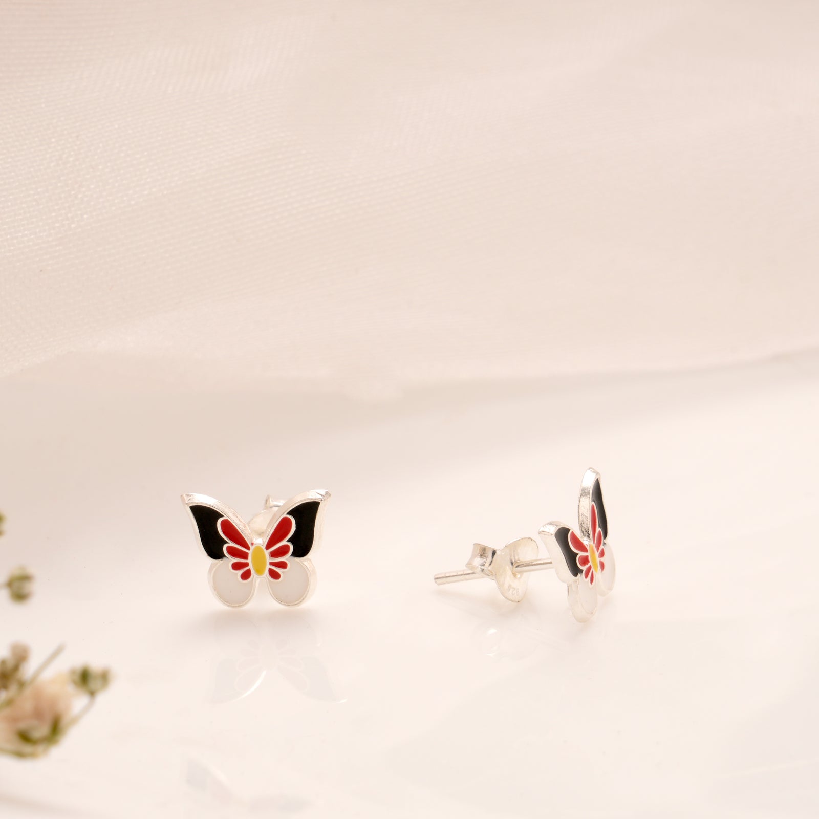 Multicolor Enamel Butterfly Silver Stud