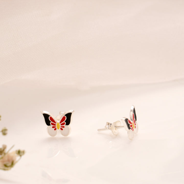 Multicolor Enamel Butterfly Silver Stud