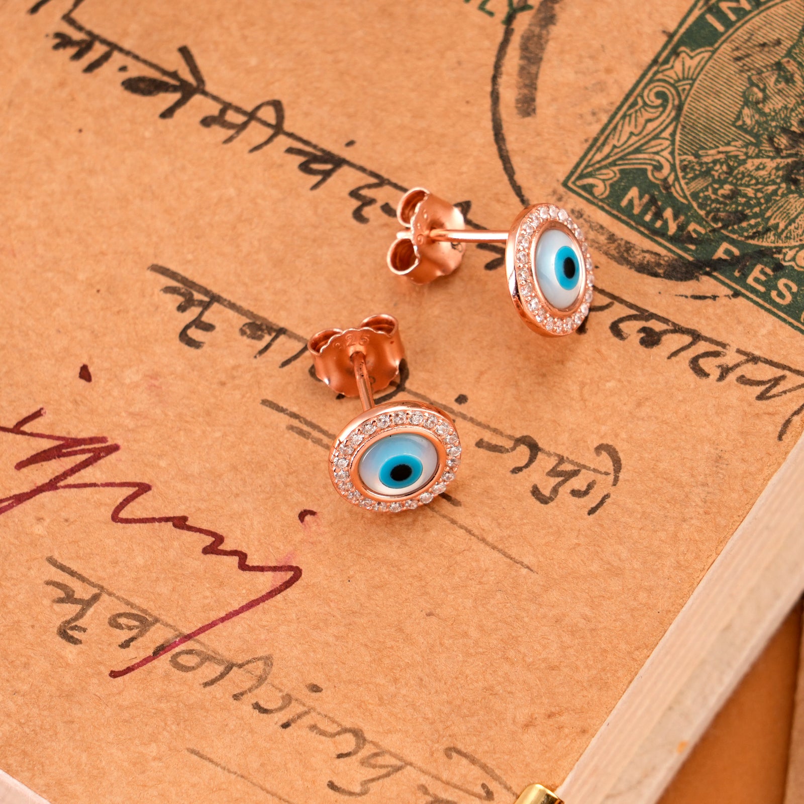 Evil Eye Silver Rose Gold Stud Earring