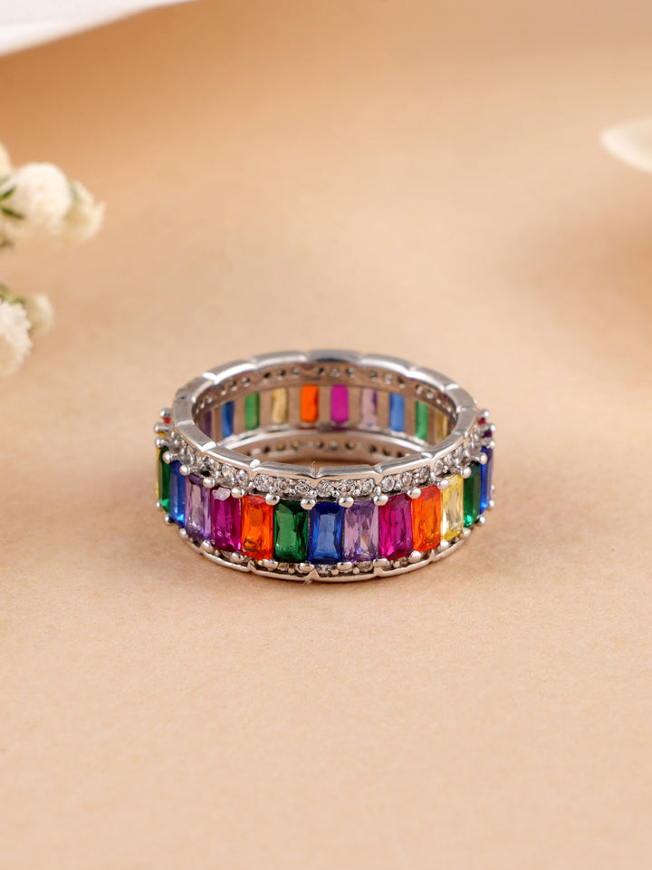 Colorful CZ Stones Silver Ring