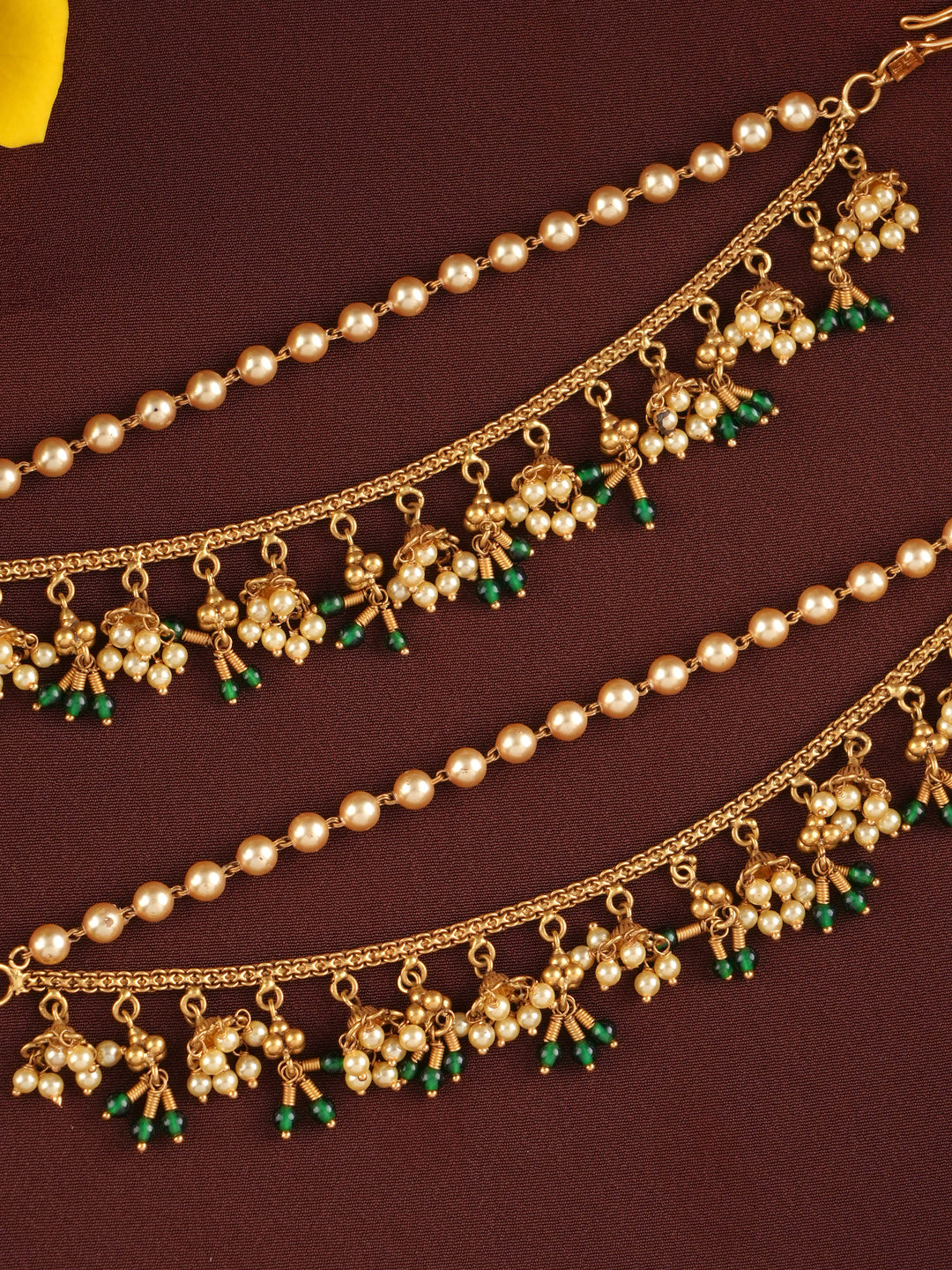 Classic Two Layer Emerald Beads Ear Chain