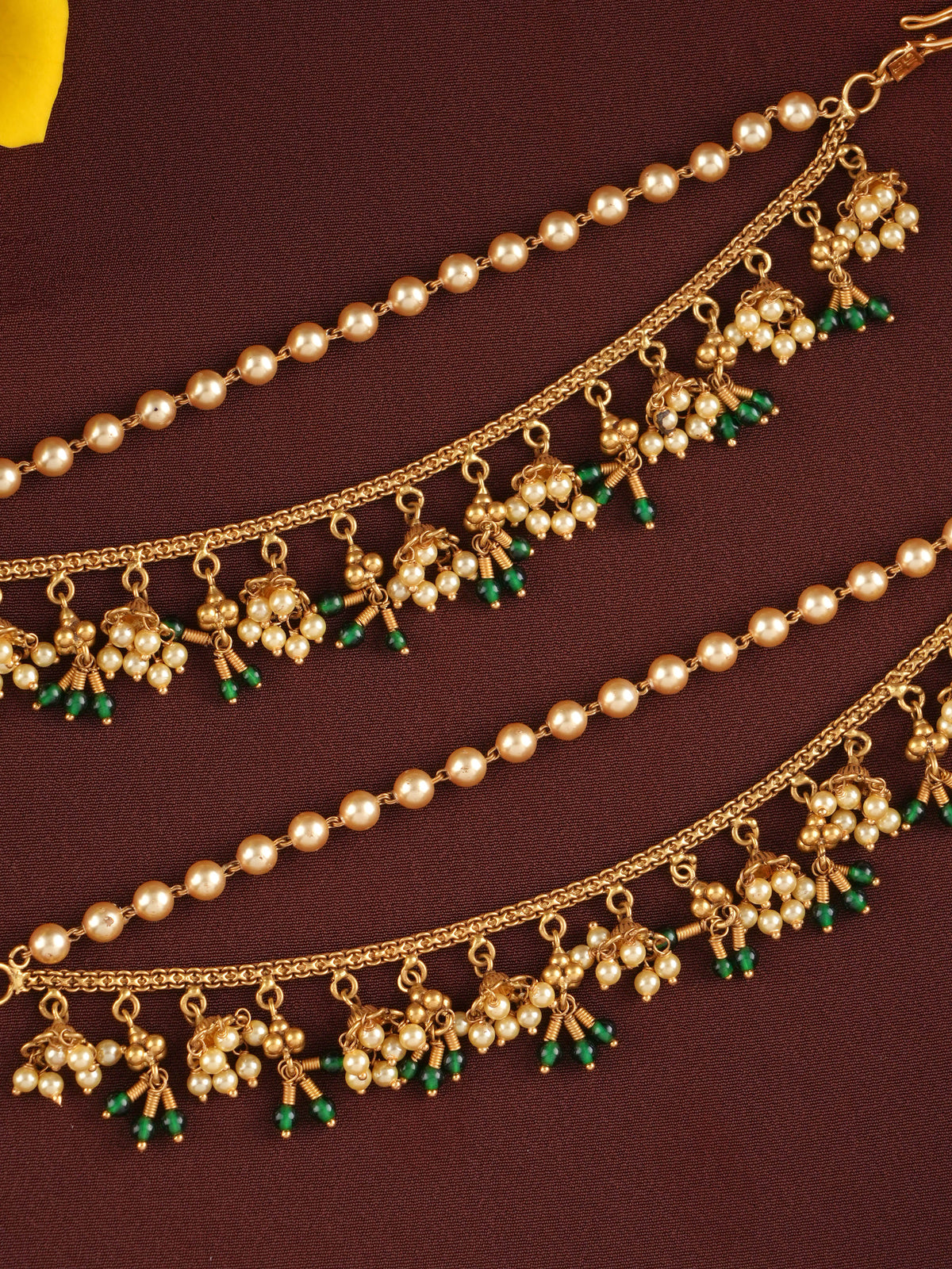 Classic Two Layer Emerald Beads Ear Chain