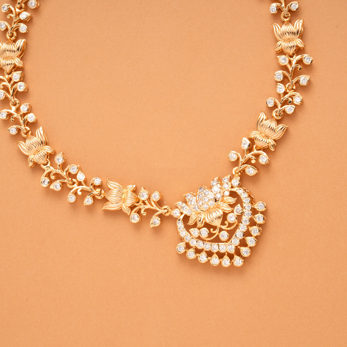Lotus Flower Heart Shape Golden Necklace
