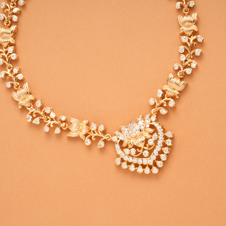Lotus Flower Heart Shape Golden Necklace
