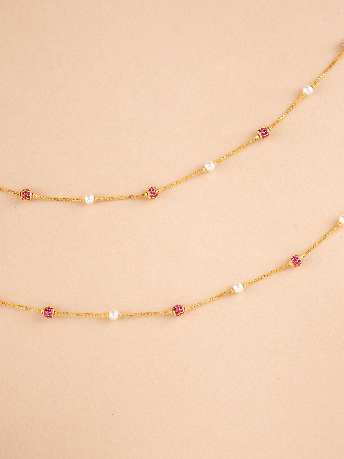 Ruby Ball and White Pearl Gold Anklet