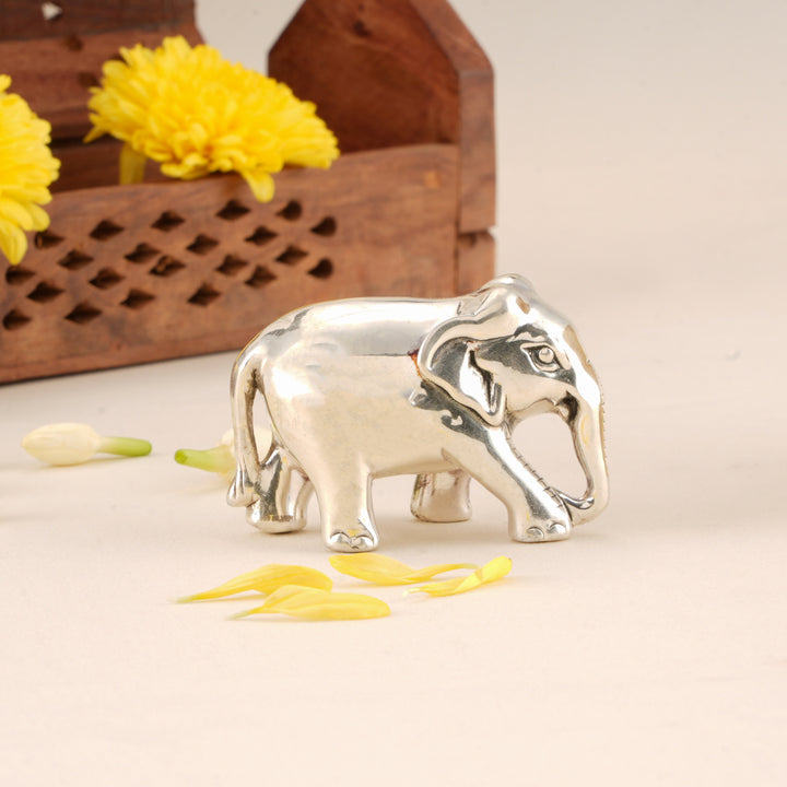 Sacred Shining Silver Elephant Idol