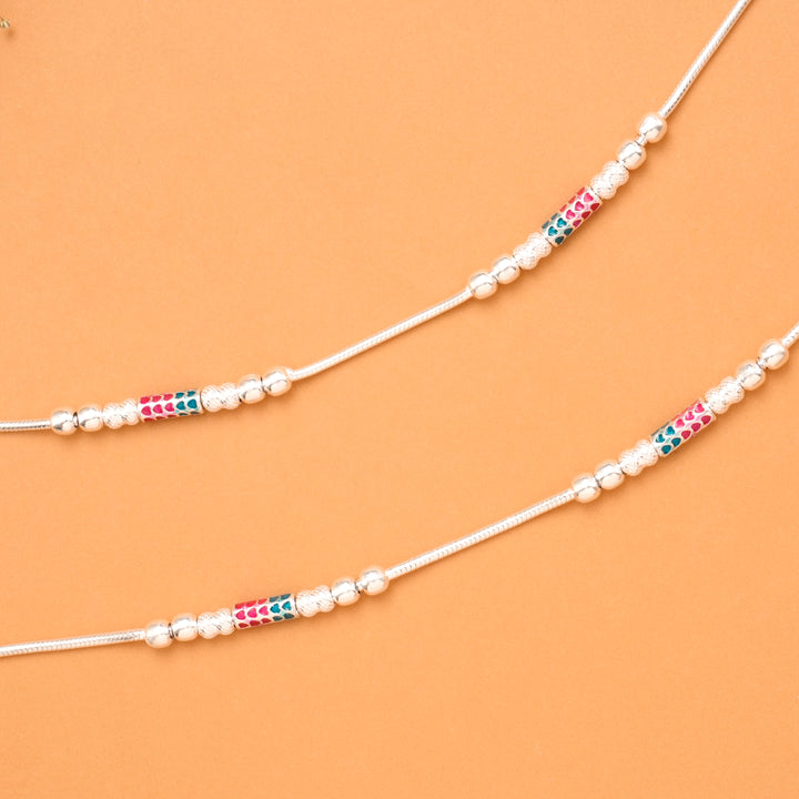Green & Red Enamel Silver Anklet