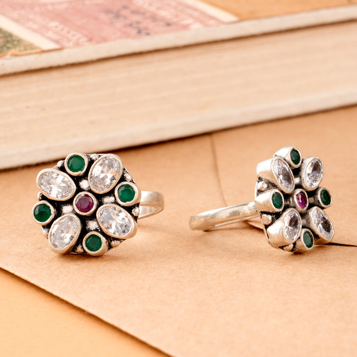 Blossom Ruby Emerald Silver Toe Ring