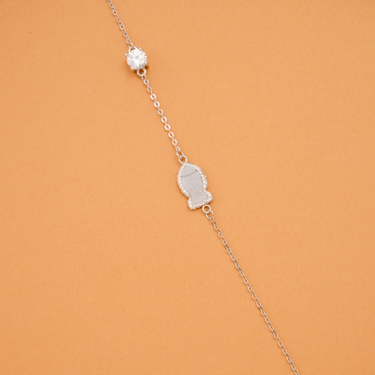 Minimal Fish Charm Silver Stone Bracelet
