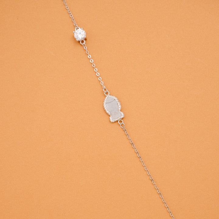 Minimal Fish Charm Silver Stone Bracelet