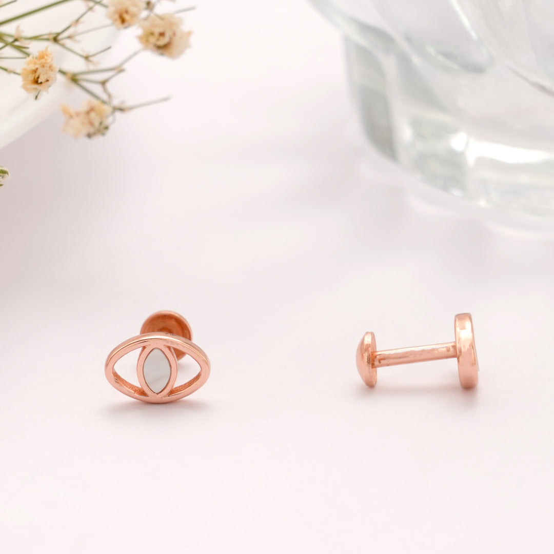 Cute Evil Eye Rose Gold Silver Stud