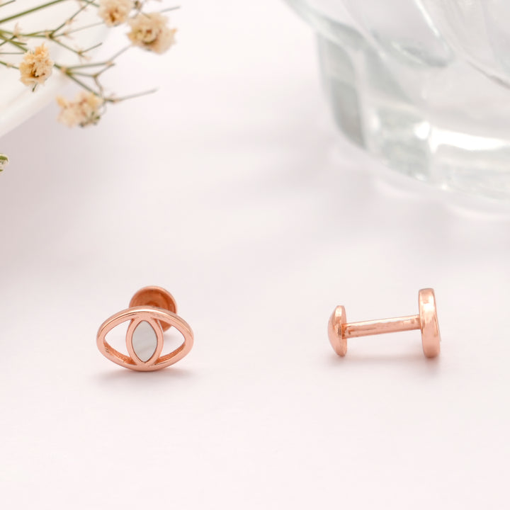 Cute Evil Eye Rose Gold Silver Stud