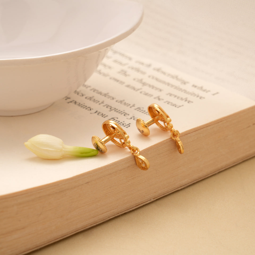 Dangling Tear Drop Circular Golden Earring