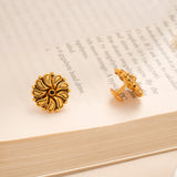 Traditional Paisley Carved Silver Gold Plated Stud