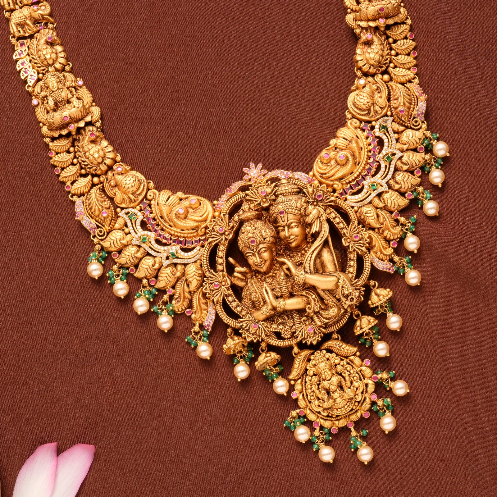 Divine Ram Seetha with Pearl Drops Gold Haram