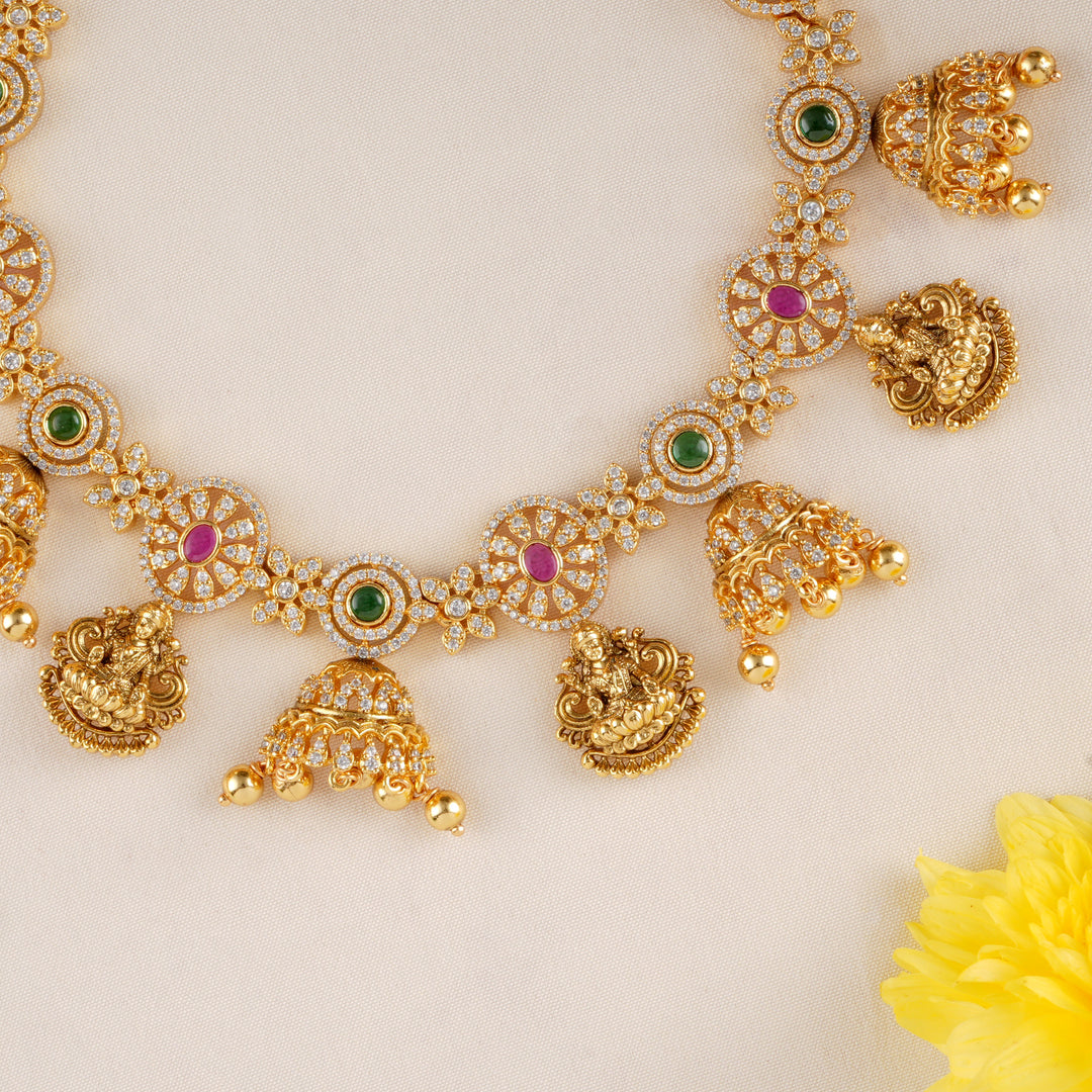 Floral Ruby with Lakshmi Drops Necklace