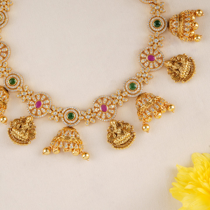 Floral Ruby with Lakshmi Drops Necklace