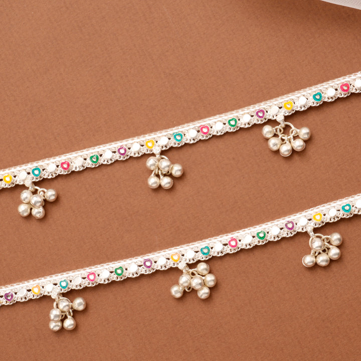 Graceful Enamel Minimal Chain Silver Anklet