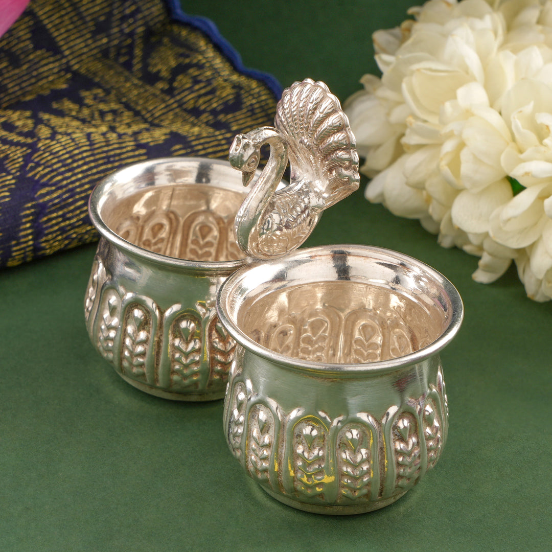 Peacock Silver Haldi Kumkum Container