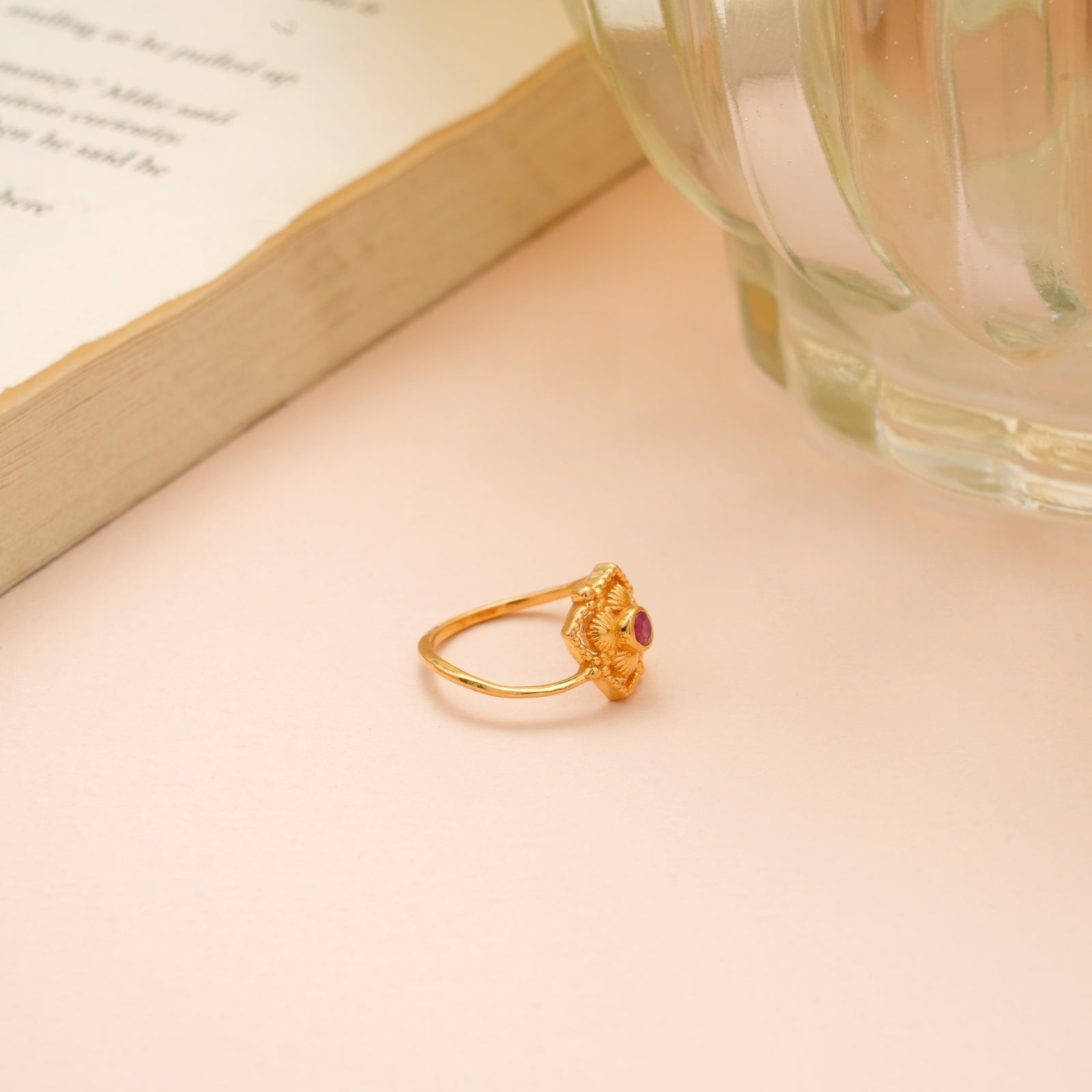 Oval Shaped Lotus Floral Gold Ring