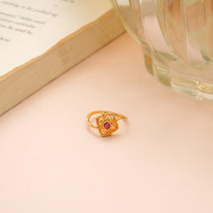 Oval Shaped Lotus Floral Gold Ring