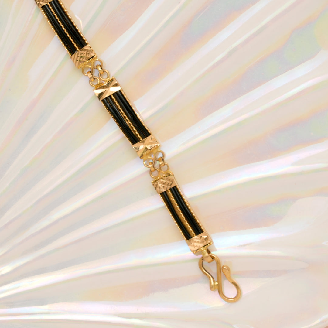Geometric Square Black Thread Gold Bracelet