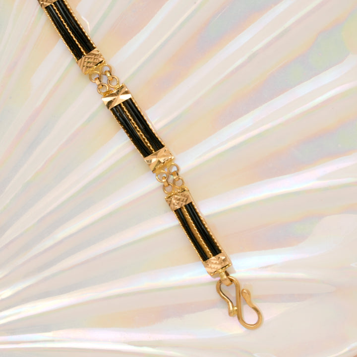 Geometric Square Black Thread Gold Bracelet