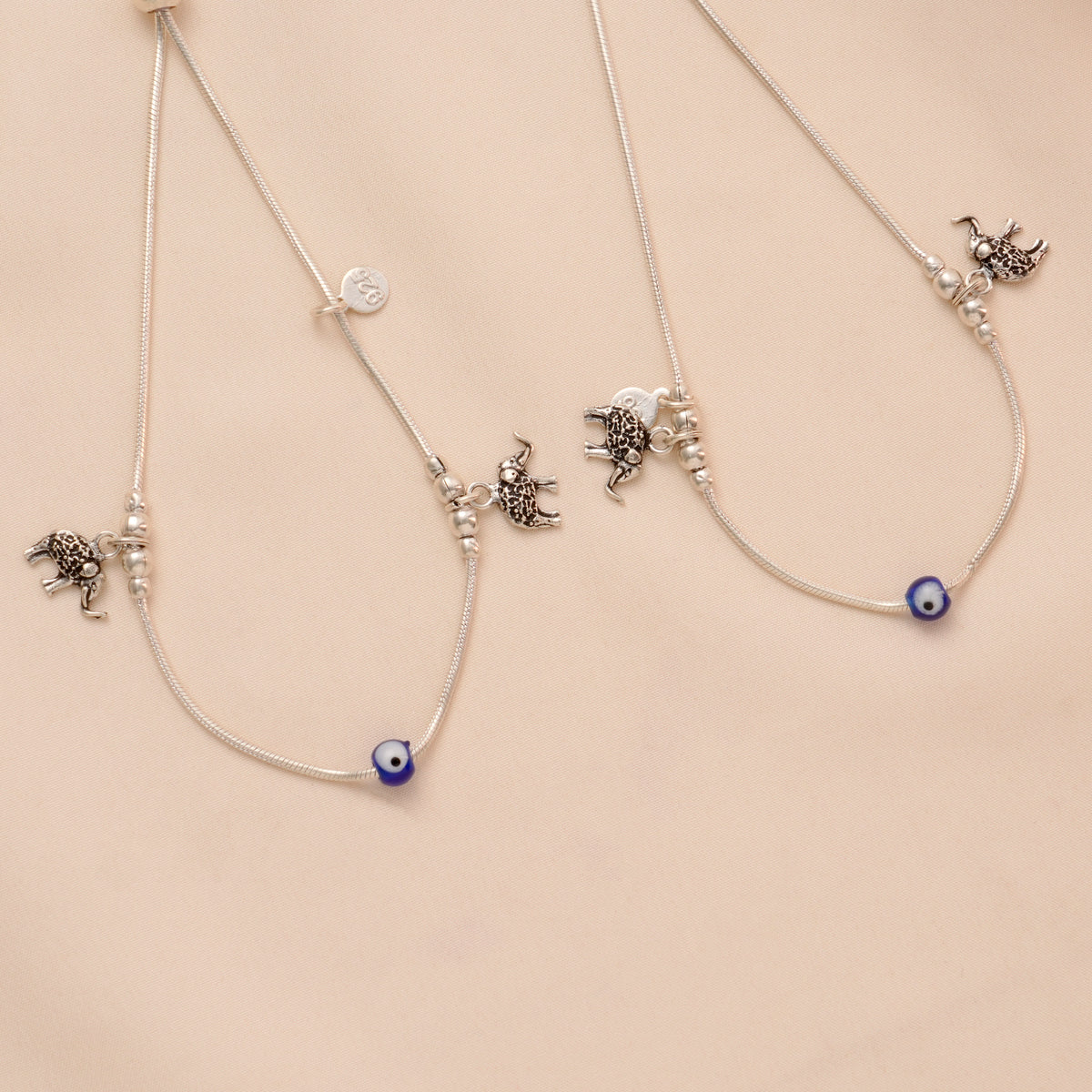 Elephant Design Silver Evil Eye Anklet