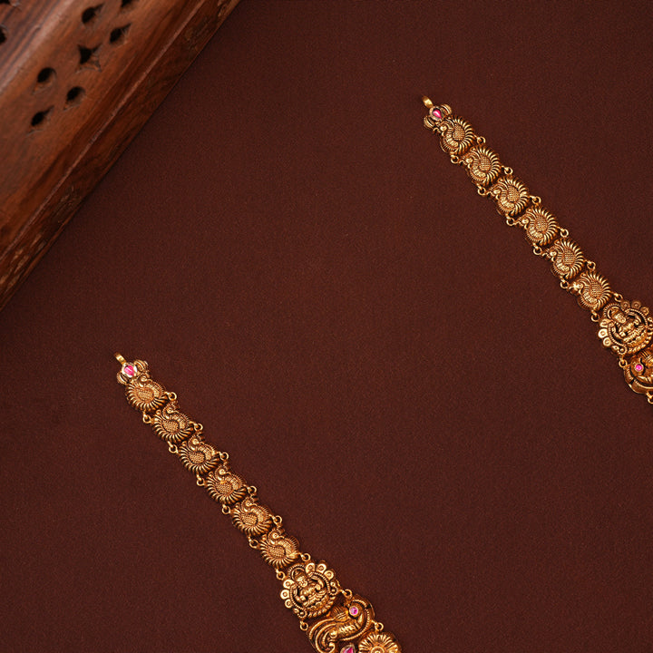 Antique Ruby Lakshmi with Emerald Gold Haram