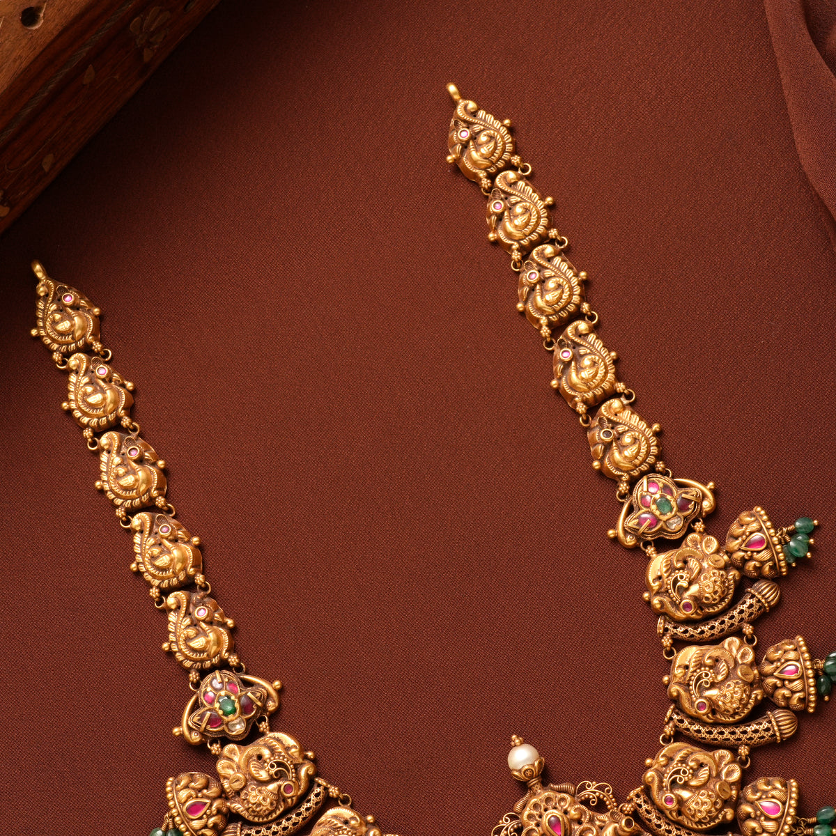 Antique Peacock Floral Ruby Gold Haram