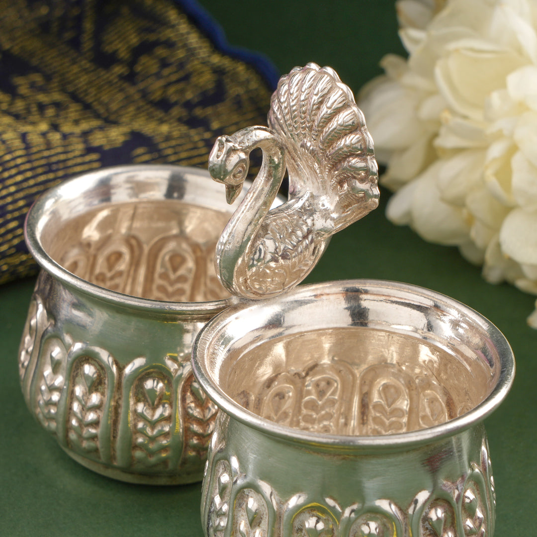 Peacock Silver Haldi Kumkum Container