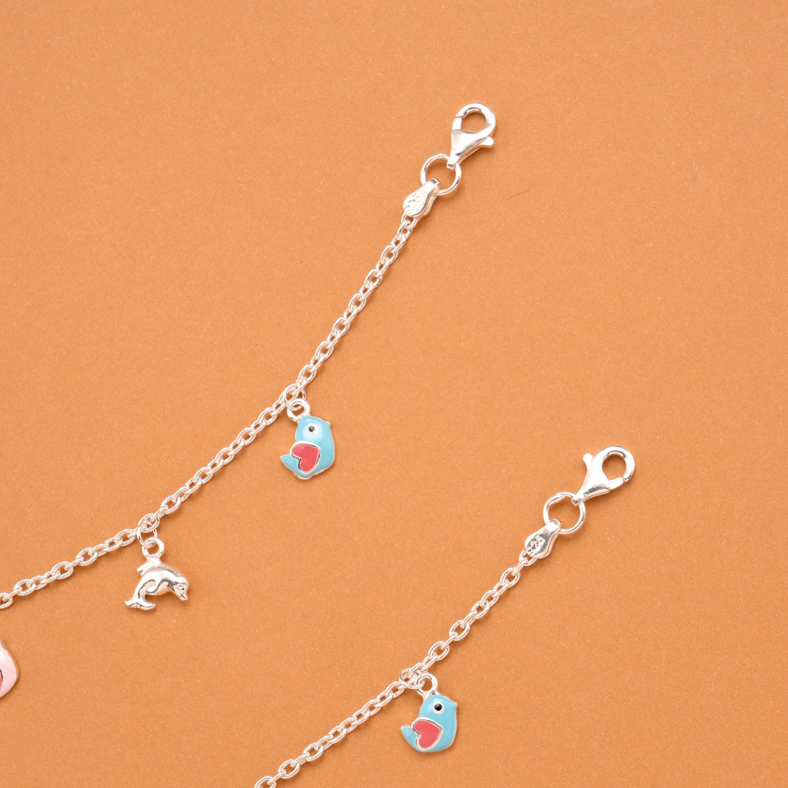 Colorful Birds Silver Baby Anklets